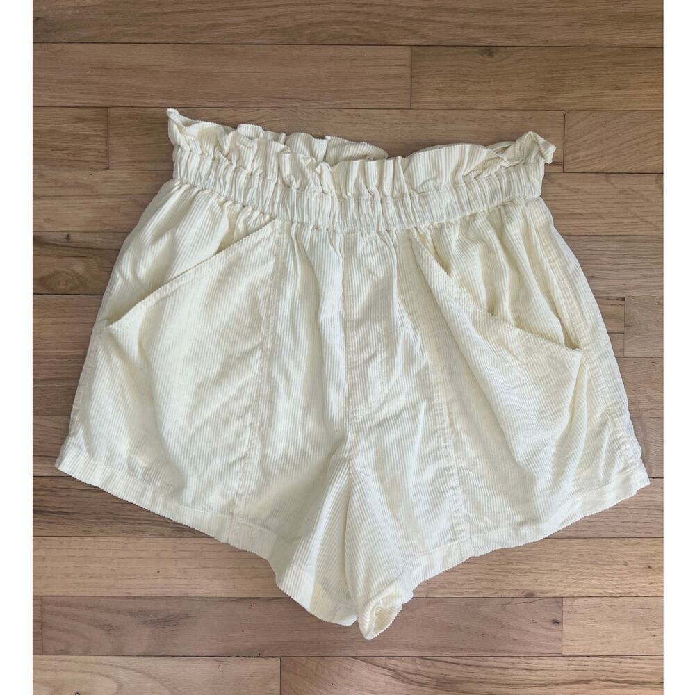 NEW Free People Womens S Yellow Shorts Elastic Waist Pull On Light Sand Corduroy